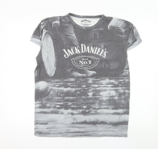 Jack Daniel's Bioworld Men's Grey Graphic Print Crew Neck T-Shirt L
