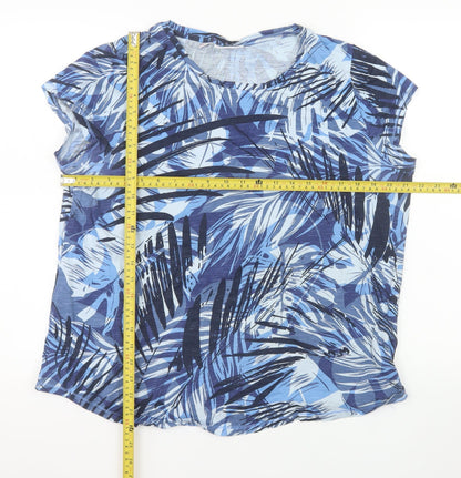 John Baner Womens Blue Tropical Print Cotton T-Shirt Size L
