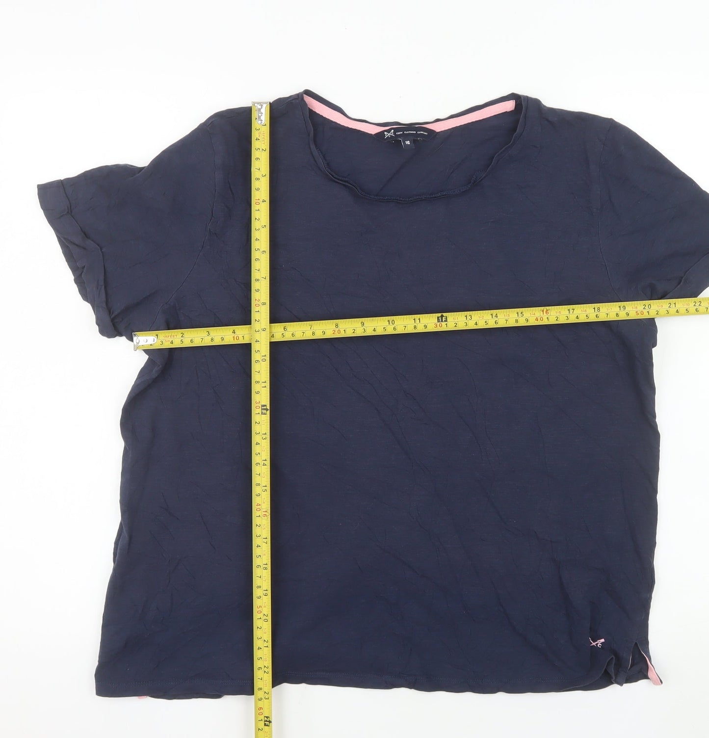 Crew Clothing Women’s Blue Cotton T-Shirt Size 16 Basic Short Sleeve Top