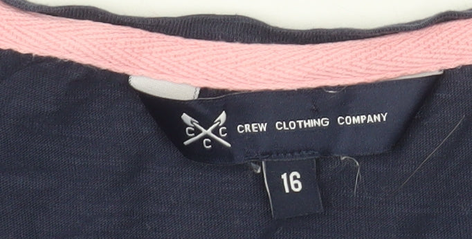 Crew Clothing Women’s Blue Cotton T-Shirt Size 16 Basic Short Sleeve Top