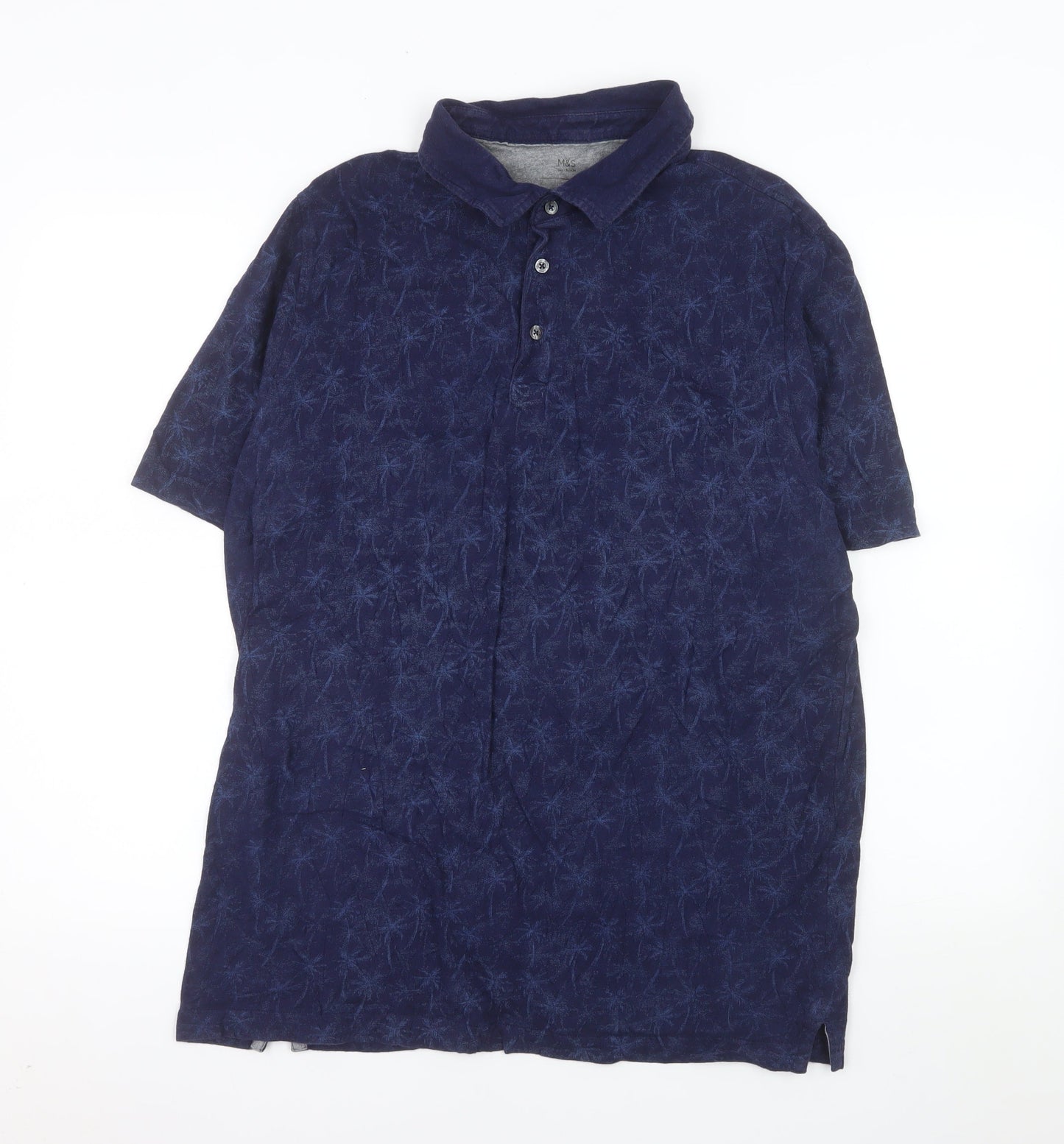 Marks and Spencer Men's Blue Tropical Print Polo Shirt XL