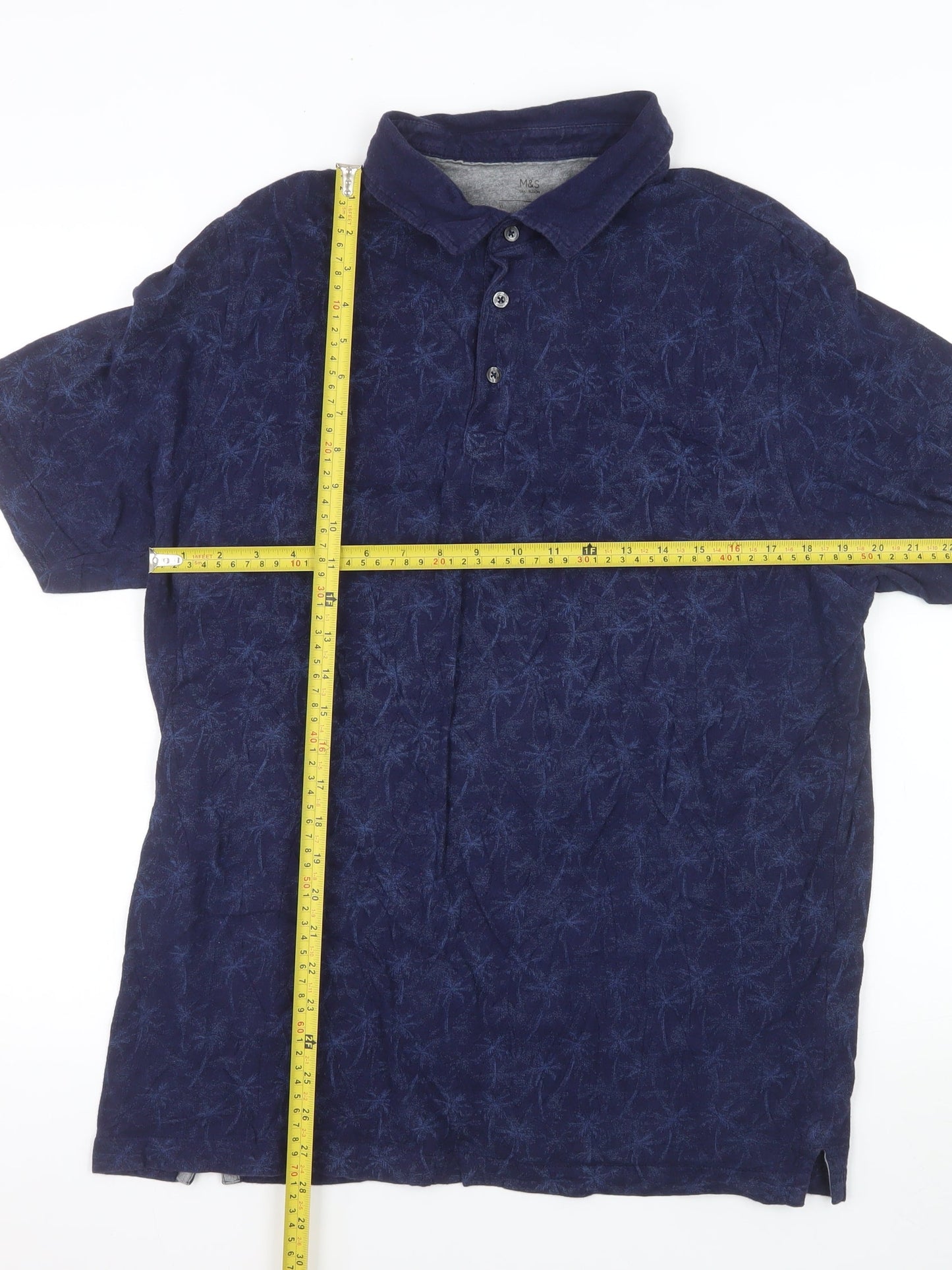Marks and Spencer Men's Blue Tropical Print Polo Shirt XL