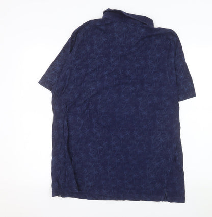 Marks and Spencer Men's Blue Tropical Print Polo Shirt XL