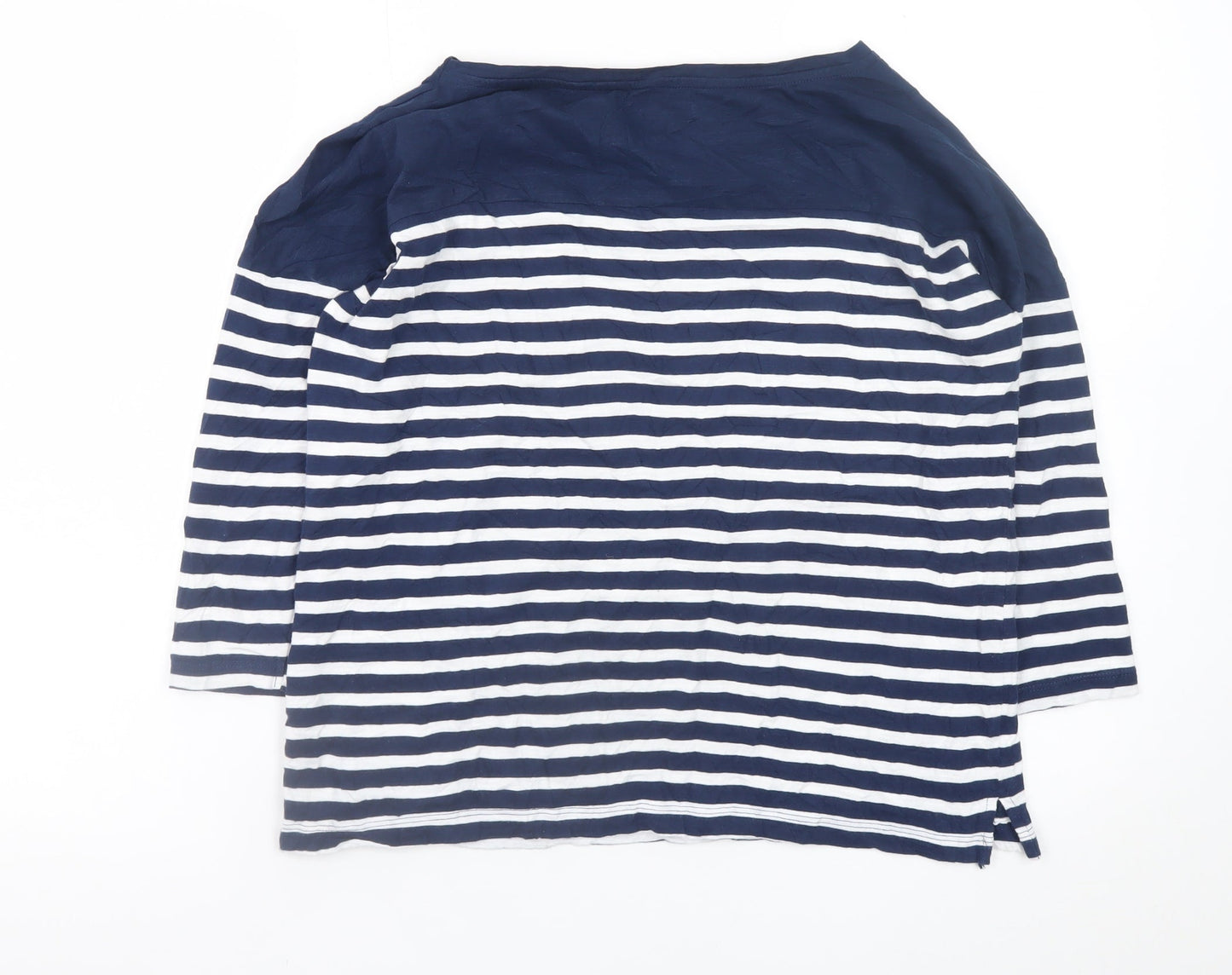 Pull & Bear Women's Blue Striped Boat Neck 3/4 Sleeve Cotton Top S