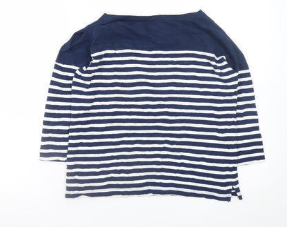 Pull & Bear Women's Blue Striped Boat Neck 3/4 Sleeve Cotton Top S