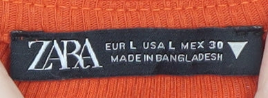 Zara Women Orange Long Sleeve Bodysuit Top Size 14 Cotton Stretch