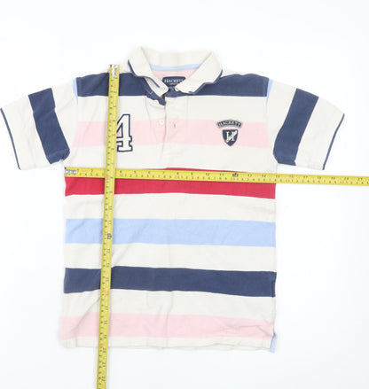 Hackett London Boys Beige Multicoloured Striped Polo Shirt 7-8 Years