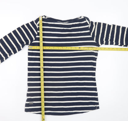 Regatta Women Blue Striped Cotton Boat Neck Long Sleeve T-Shirt UK 8