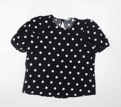 Marks and Spencer Women Black Polka Dot Short Sleeve Blouse Size 14