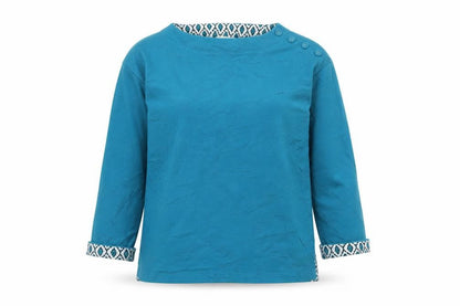 Woolovers Womens Blue Organic Cotton Boat Neck Blouse Size S