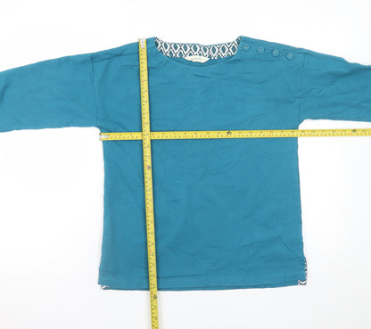 Woolovers Womens Blue Organic Cotton Boat Neck Blouse Size S