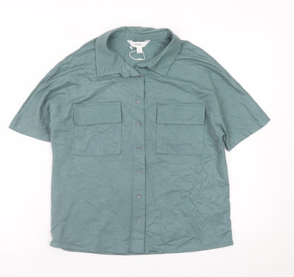 Marks and Spencer Men's Green Short Sleeve Regular Fit Button-Up Shirt Size S