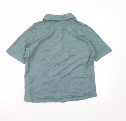 Marks and Spencer Men's Green Short Sleeve Regular Fit Button-Up Shirt Size S