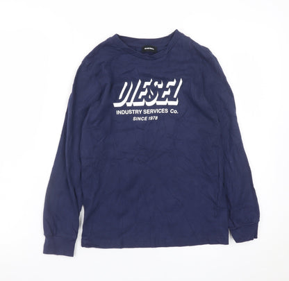 Diesel Boys Navy Long Sleeve Graphic Crew Neck T-Shirt 10 Years 100% Cotton