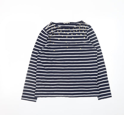 Hobbs Women’s Blue Striped Long Sleeve Star Cotton Top Size M
