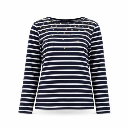 Hobbs Women’s Blue Striped Long Sleeve Star Cotton Top Size M