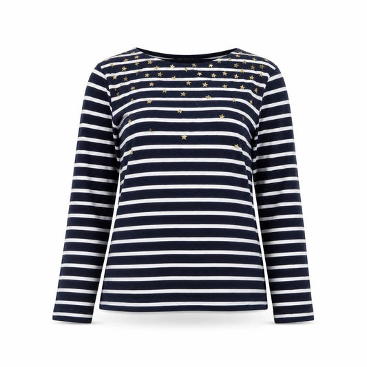 Hobbs Women’s Blue Striped Long Sleeve Star Cotton Top Size M