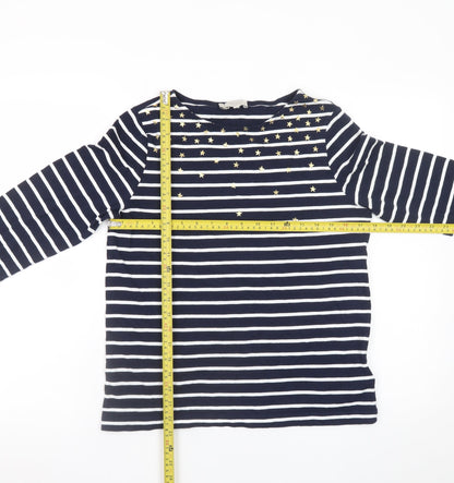 Hobbs Women’s Blue Striped Long Sleeve Star Cotton Top Size M