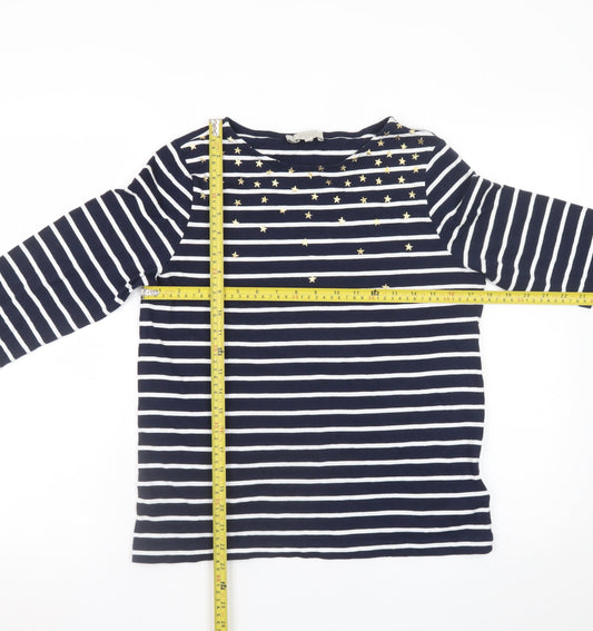 Hobbs Women’s Blue Striped Long Sleeve Star Cotton Top Size M