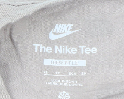 Nike Women’s Beige Loose Fit T-Shirt XS 100% Cotton Crew Neck Casual