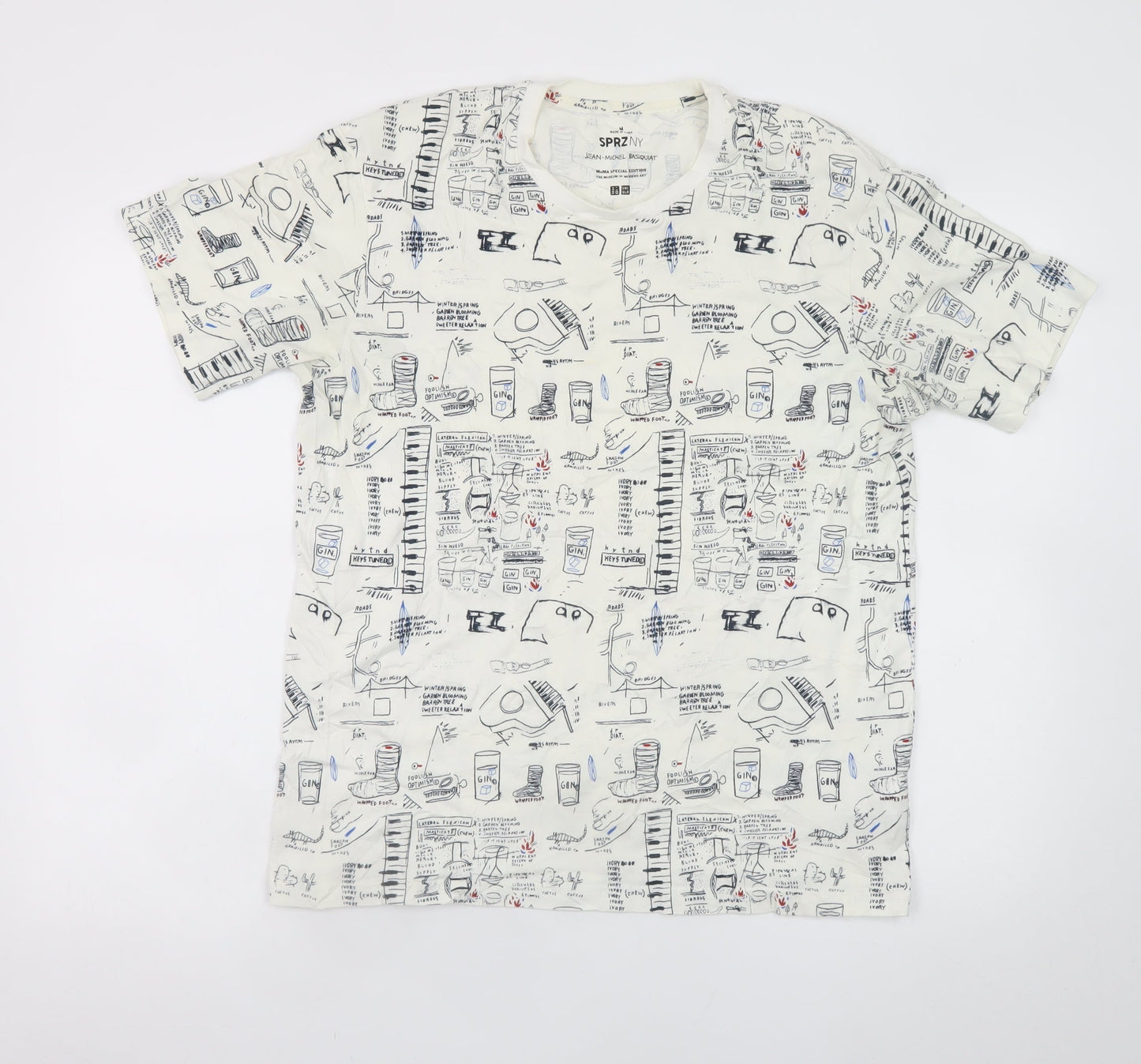 Uniqlo SPRZ NY Jean-Michel Basquiat White Graphic Print Men's M T-Shirt