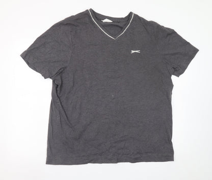 Slazenger Men's Grey V-Neck Short Sleeve T-Shirt XL Cotton Blend