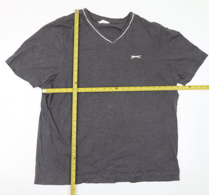 Slazenger Men's Grey V-Neck Short Sleeve T-Shirt XL Cotton Blend