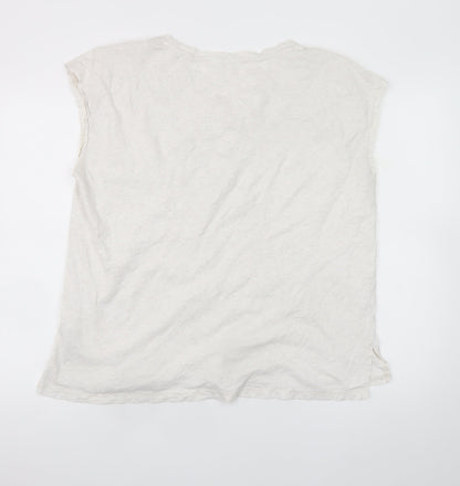 Hush Women’s Ivory Sleeveless Cotton T-Shirt Medium Embroidered Rainbow