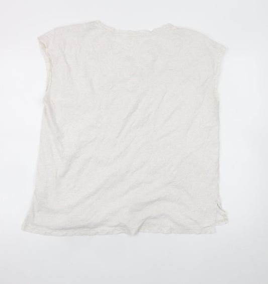 Hush Women’s Ivory Sleeveless Cotton T-Shirt Medium Embroidered Rainbow