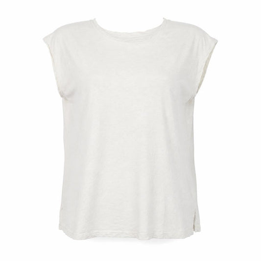 Hush Women’s Ivory Sleeveless Cotton T-Shirt Medium Embroidered Rainbow