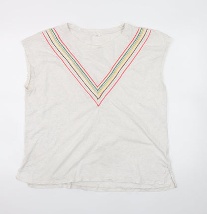 Hush Women’s Ivory Sleeveless Cotton T-Shirt Medium Embroidered Rainbow