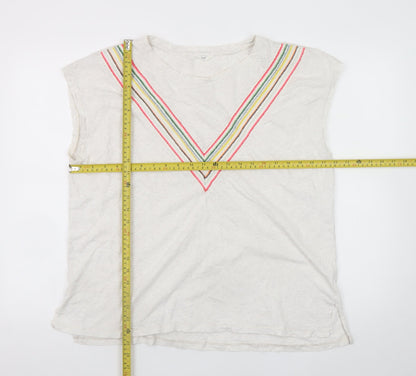 Hush Women’s Ivory Sleeveless Cotton T-Shirt Medium Embroidered Rainbow