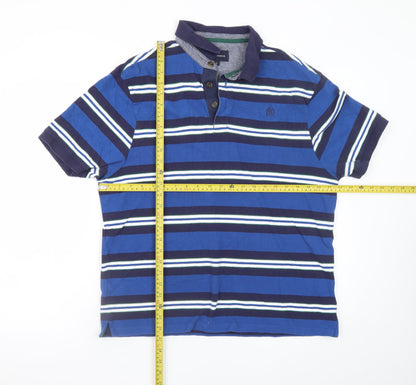 Marks and Spencer Men’s Blue Striped Cotton Polo Shirt Size L