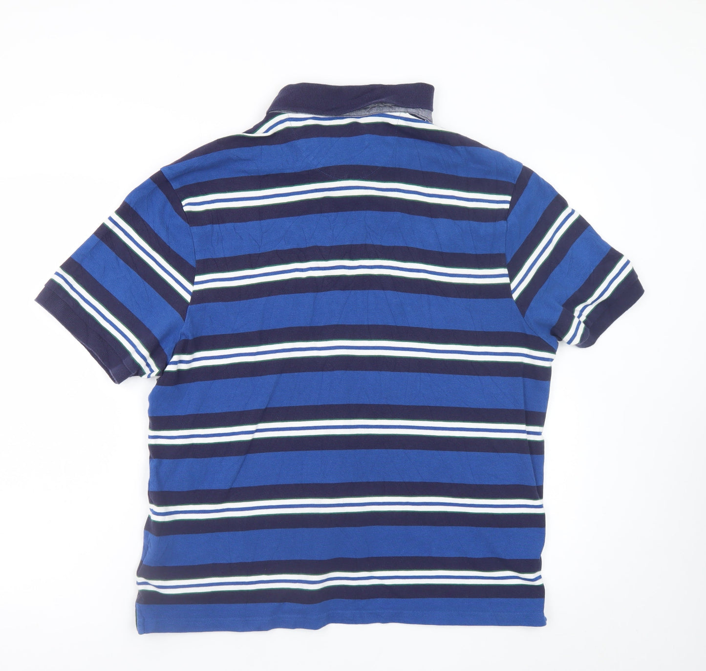 Marks and Spencer Men’s Blue Striped Cotton Polo Shirt Size L