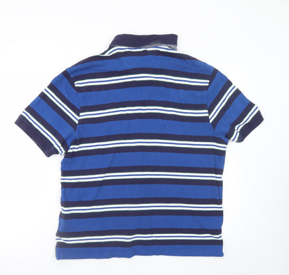 Marks and Spencer Men’s Blue Striped Cotton Polo Shirt Size L