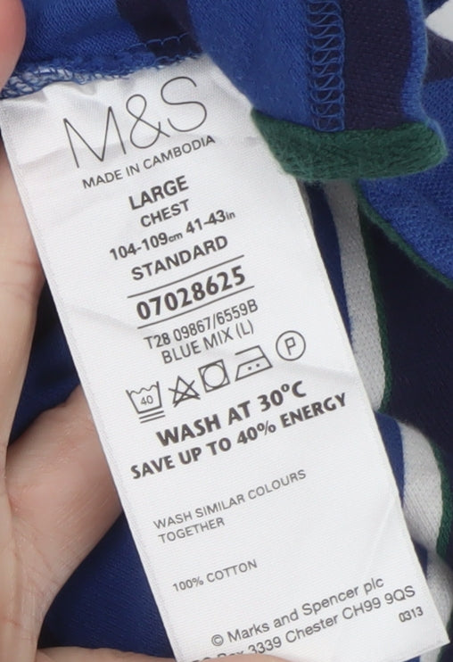 Marks and Spencer Men’s Blue Striped Cotton Polo Shirt Size L