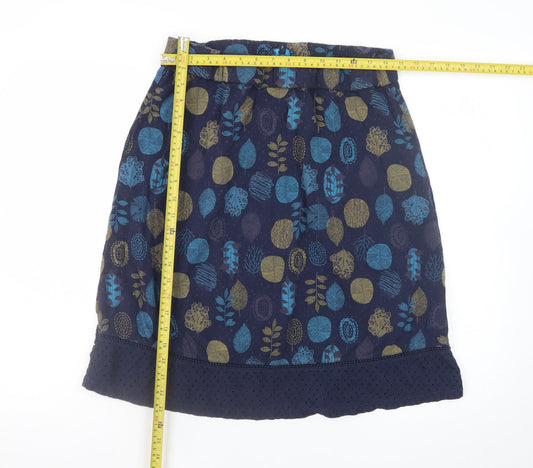 Mantaray Women Blue Floral Knee Length Cotton A-Line Skirt Size 14