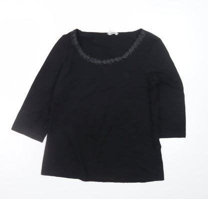 Marks and Spencer Women's Black Size 14 3/4 Sleeve Scoop Neck Stretch Blouse