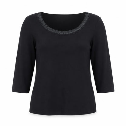 Marks & Spencer Women's Black Size 14 3/4 Sleeve Scoop Neck Stretch Blouse
