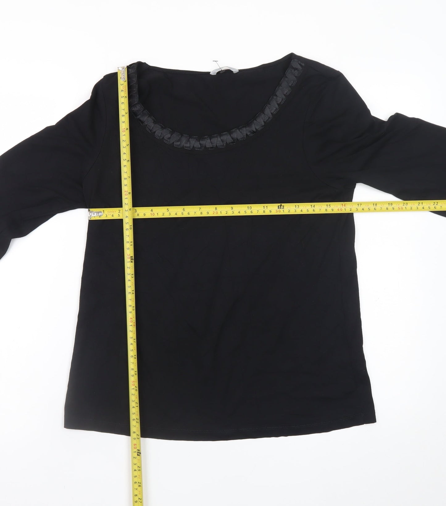 Marks and Spencer Women's Black Size 14 3/4 Sleeve Scoop Neck Stretch Blouse