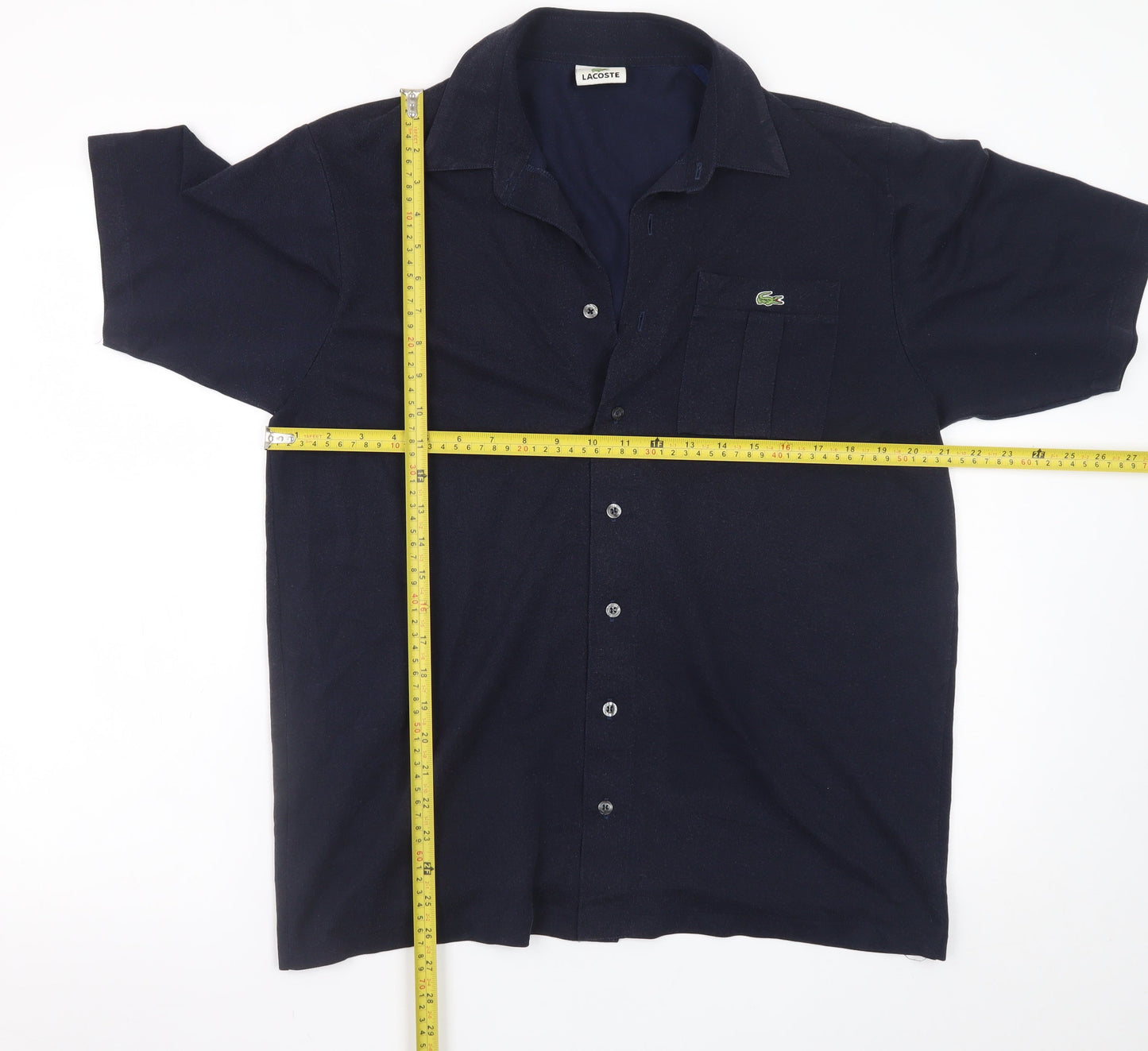 Lacoste Men's Blue Short Sleeve Cotton Blend Button-Up Shirt Size L