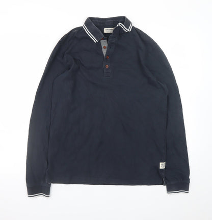 Jack & Jones Originals Men's Blue Long Sleeve Cotton Polo L