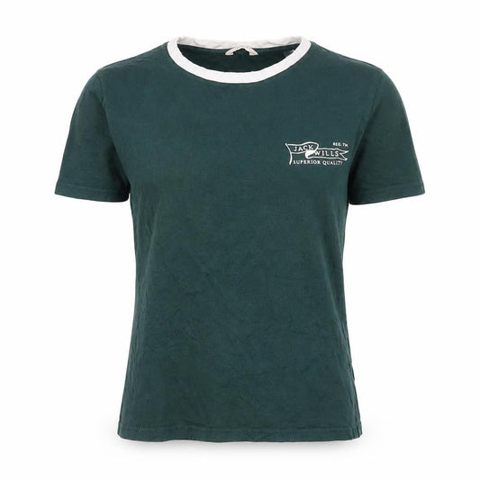 Jack Wills Womens Green Ringer T-Shirt UK 10 Short Sleeve Cotton Modal