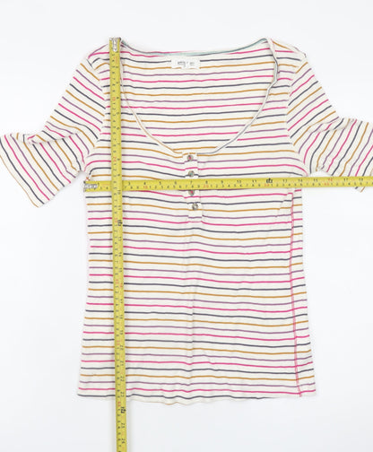 White Stuff Women's Multicoloured Striped Short Sleeve T-Shirt UK 14