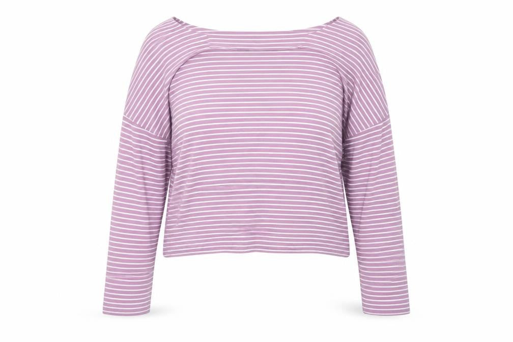 Boden Women Purple Striped Boat Neck Long Sleeve Top Size 10