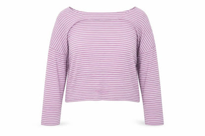 Boden Women Purple Striped Boat Neck Long Sleeve Top Size 10