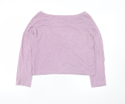 Boden Women Purple Striped Boat Neck Long Sleeve Top Size 10