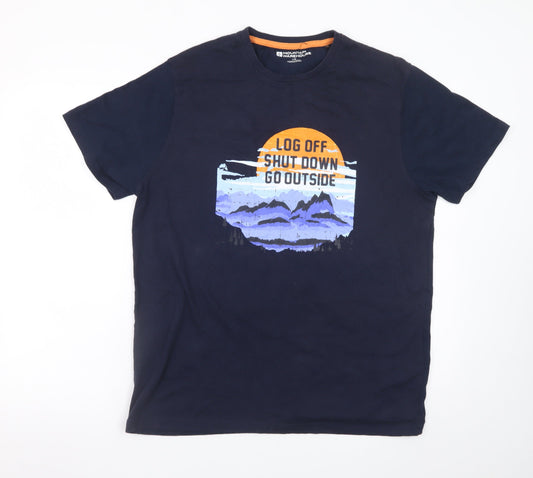 Mountain Warehouse Men's Blue Outdoor Graphic Cotton T-Shirt Size L