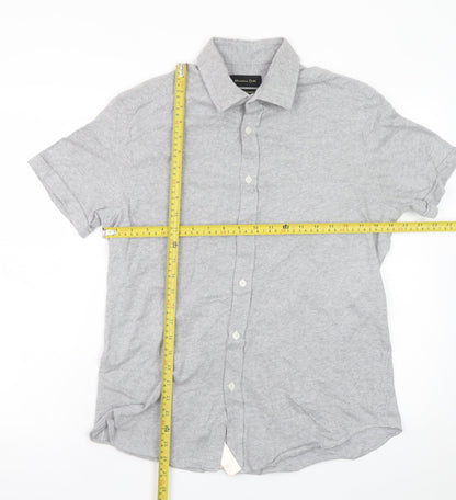 Massimo Dutti Men's Grey Linen Cotton Short Sleeve Polo L