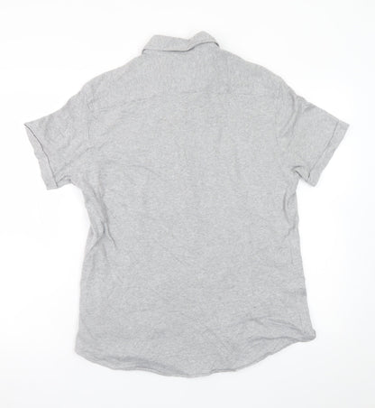 Massimo Dutti Men's Grey Linen Cotton Short Sleeve Polo L